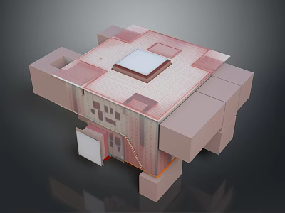 Modern Architectural Model Featuring Geometric Structure Square Roof And Multi Layered Design 3d model