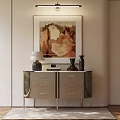 Modern Entryway Console Table With Wooden Drawers Metal Legs And Hanging Painting
