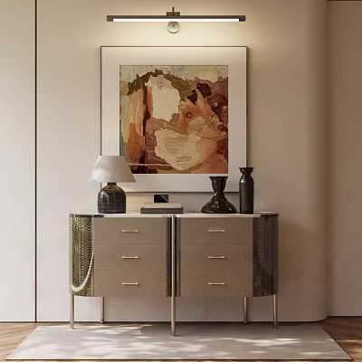Modern Entryway Console Table With Wooden Drawers Metal Legs And Hanging Painting 3d model
