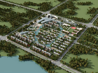 modern bird's eye view single-family villa bird's eye view planning 3d model