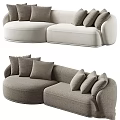 Modern Curved Sofa Design With Light Gray Upholstery And Multiple Pillows 3d model