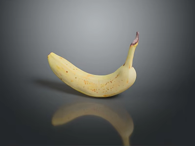 Ripe Yellow Banana With Brown Spots On Black Surface With Reflection 3d model