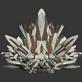 Futuristic Mech Robot with White Red Gold Armor and Complex Mechanical Wings Design