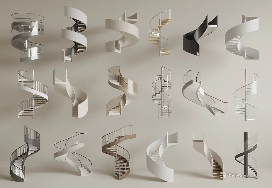 Collection of Modern Spiral Staircase Designs with Different Styles for Home Decor 3d model 