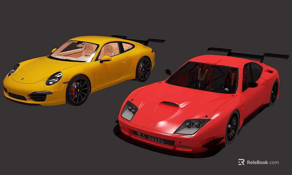 Yellow And Red Sports Cars With Sleek Exterior Design And Coupe Body 3d model 