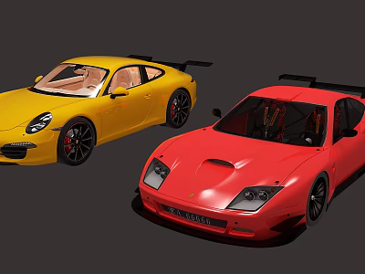 Yellow And Red Sports Cars With Sleek Exterior Design And Coupe Body 3d model