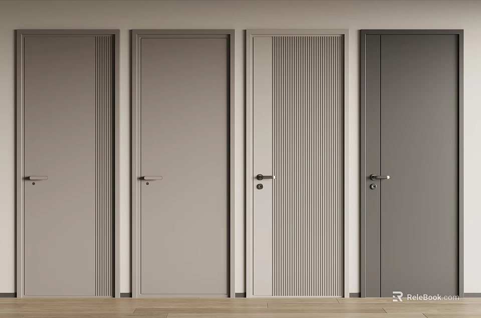 Modern Hinged Doors In Light Gray Beige And Textured Styles For Interior Design 3d model 