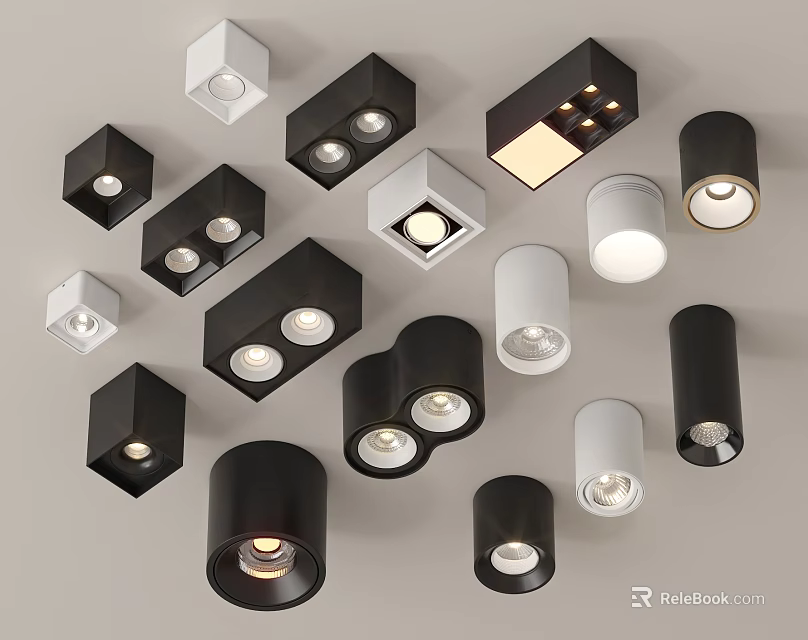 Modern Downlights And Spotlights In Various Black And White Designs For Indoor Lighting 3d model 