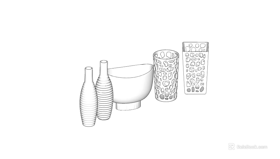 Stylish Modern Decorative Ornament Set With Vases Bowl Glass And Square Panel For Home Decor 3d model 