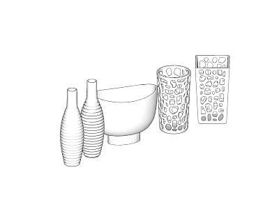 Stylish Modern Decorative Ornament Set With Vases Bowl Glass And Square Panel For Home Decor 3d model