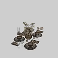 Elegant Dinnerware Set with Plates Bowls Cutlery Decorative Vase Flowers and Wine Glasses