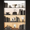 Decorative Ornament Combinations With Books Spherical And Bulb Ornaments Vases On Layered Glass Bookshelf