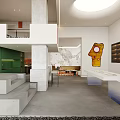 Bright Modern Open Interior With Colorful Rug Sofa Coffee Table And Green Wall