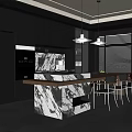 Modern Restaurant Interior Design With Dark Cabinets Marble Island Dining Table And Large Windows