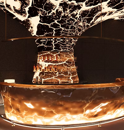 Elegant Luxury Bar Counter With Marble Surface And Built In Wine Rack Lighting 3d model