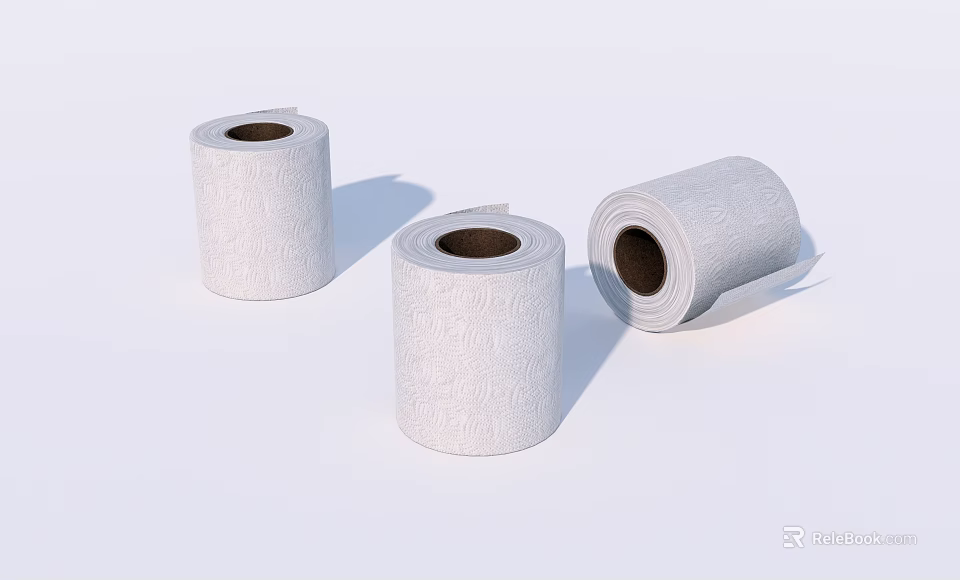 Three White Patterned Toilet Paper Rolls On Clean White Background 3d model