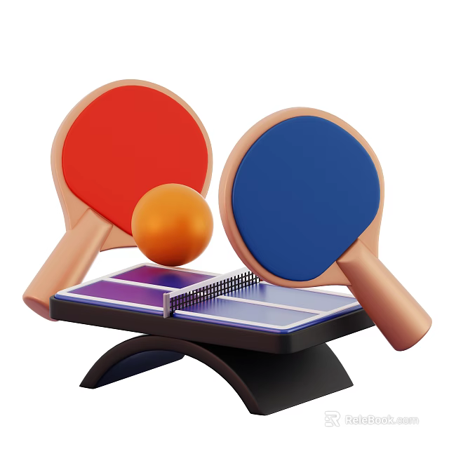 Red Blue Table Tennis Rackets With Orange Ball And Mini Table Sports Equipment 3d model 