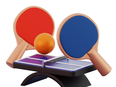 Red Blue Table Tennis Rackets With Orange Ball And Mini Table Sports Equipment 3d model
