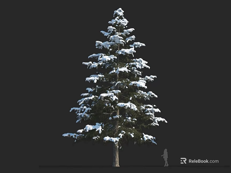 Large Snow Covered Pine Tree With Small Human Figure For Scale 3d model 
