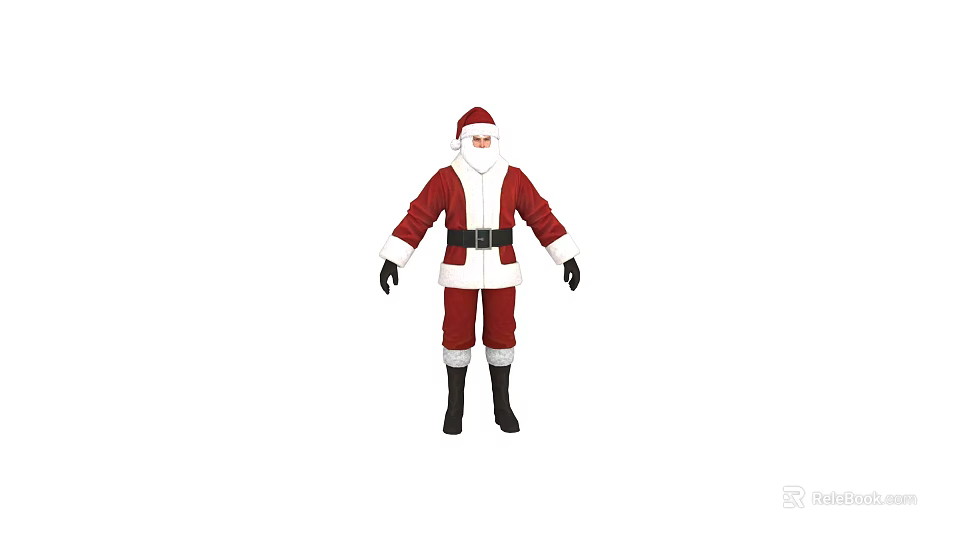 Santa Claus Themed Game Character With Red White Costume Black Boots And Beard 3d model 