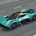 Turquoise Supercar with Sleek Aerodynamic Design and Yellow Accents Cruising on Highway