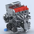 Automotive Engine 3D Model With Red Cylinder Head And Silver Metal Components 3d model
