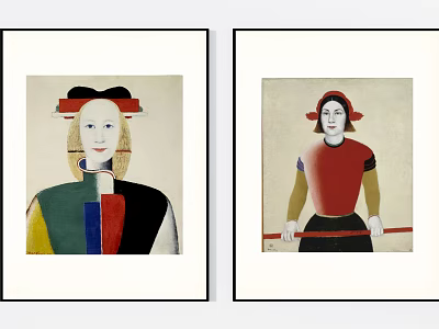Two Vibrant Portrait Paintings Featuring Figures With Red Headwear Attire And Black Skirt Elements 3d model