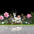 Urban Forest Theme Photo Spot With White Deer Sculpture Pink Flowers And Green Plants