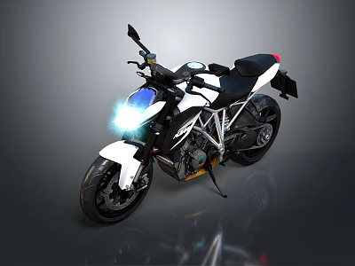 Sleek Modern Motorcycle With Bright Headlight White And Black Body Metallic Frame Reflective Surface 3d model