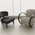 Modern Leisure Chairs with Curved Armrests Black and Patterned Beige Fabric