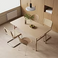 Modern Wooden Dining Table Set With Woven Chairs Vase And Fruit Bowl Interior