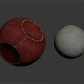 Decorative Red Leather Ball With Stitched Detail And Silver Metal Ball With Round Holes