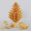 Golden Decorative Tree Sculpture With Small Plants And Stone Ornaments