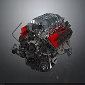 High Performance Automotive Engine Assembly With Silver Cylinder Head And Red Valve Covers 3d model