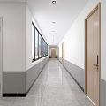 Modern Elevator Hallway Interior With White Walls Wooden Doors And Smooth Gray Floor