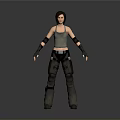 Action Ready Woman In Gray Tank Top Black Arm Guards And Dark Cargo Pants