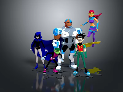 Popular Game And Movie Animated Characters Team With Colorful Outfits And Dynamic Stances 3d model