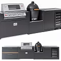 Outdoor Kitchen Appliances With Silver Grill Black Round Oven Black Cabinets And Gray Drawers