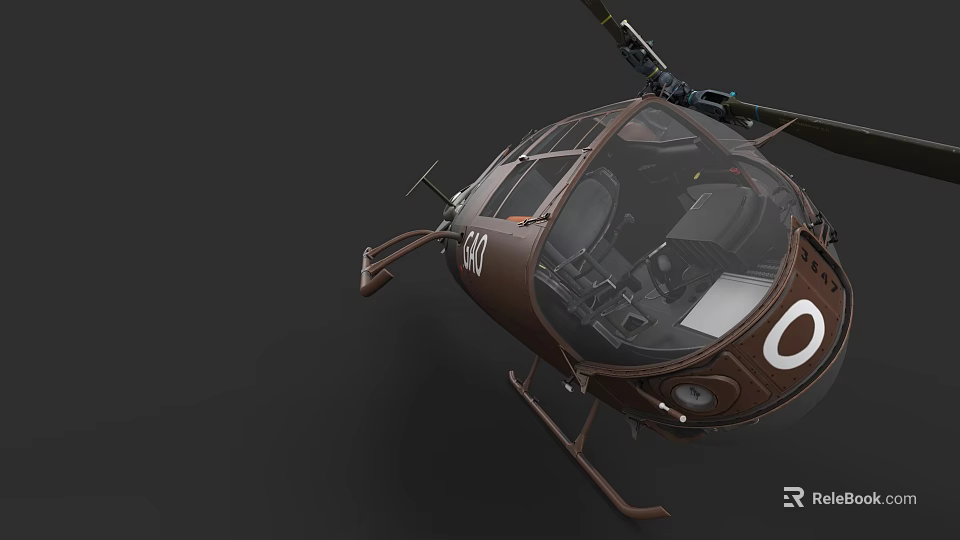 Vintage Brown Helicopter With Transparent Cockpit And Visible Interior Details 3d model 