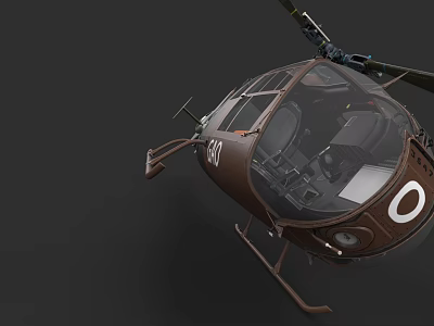 Vintage Brown Helicopter With Transparent Cockpit And Visible Interior Details 3d model