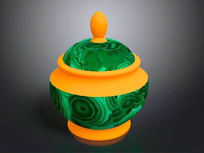 Decorative Jar With Green Malachite Pattern And Orange Lid Base 3d model