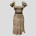 Leopard Print Fitted Dress With Puffed Sleeves And Black Belt Fashion Design