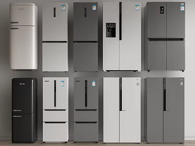 Various Styles Of Refrigerators And Freezers With Modern Designs And Colors On 3d model