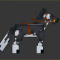 Pixel Art Horse Character Featuring Black White Gray Fur And Red Saddle Decoration