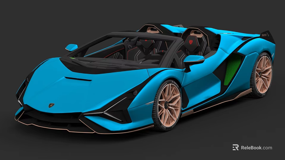 Luxury Blue Convertible Sports Car With Sleek Design And Golden Wheels 3d model 