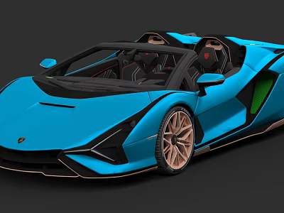 Luxury Blue Convertible Sports Car With Sleek Design And Golden Wheels 3d model