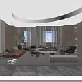 Elegant Modern Office Interior With Marble Wall Reception Desk Bookshelves And Sofa Area