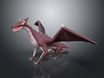 Fantasy Reptile Dragon 3D Render With Purple White Scales And Detailed Wings 3d model