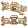 Ancient Architecture Wooden Model Featuring Traditional Roof And Pavilions Design