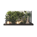 Miniature Garden Display with Lush Green Plants Decorative Round Ornaments and Black Grid Frame